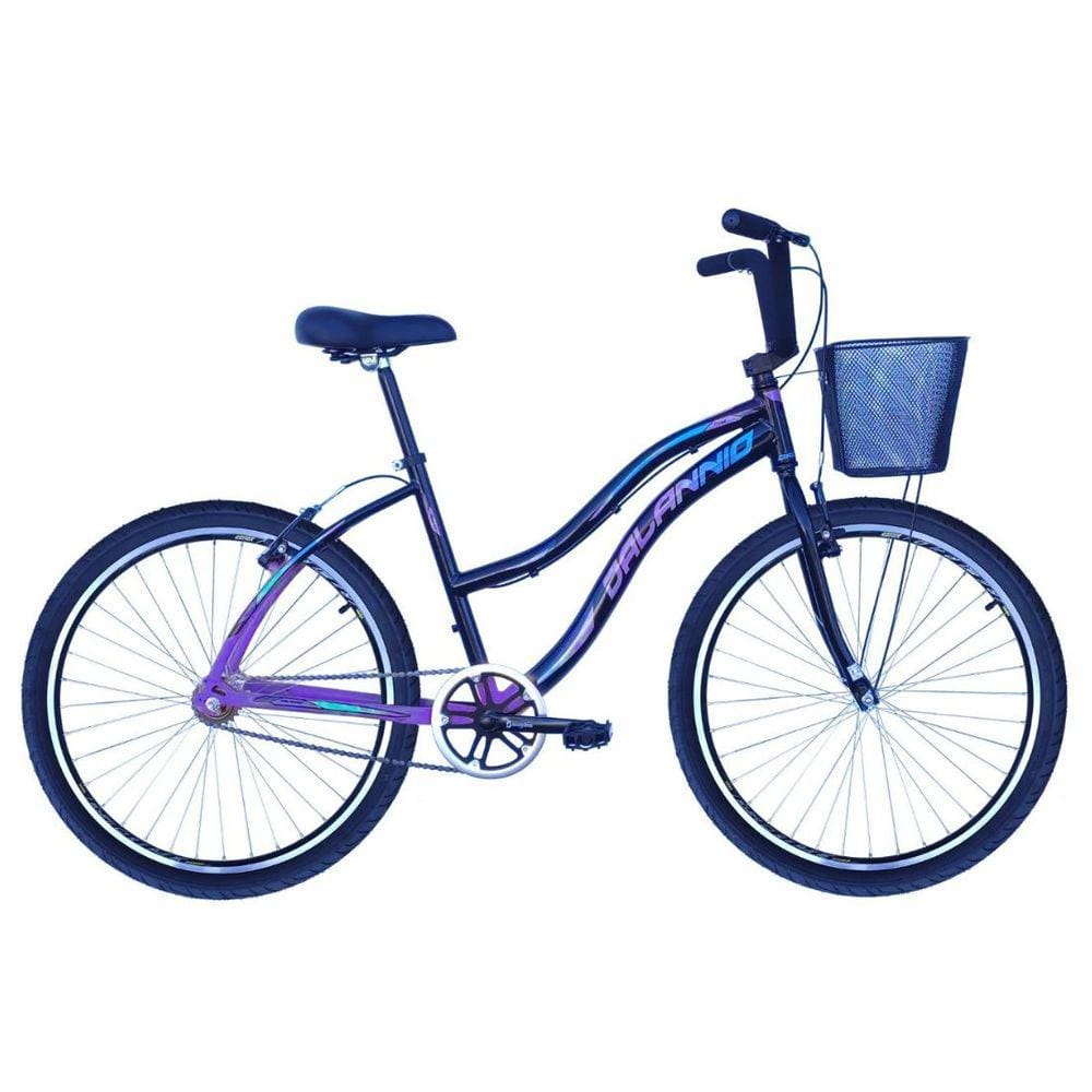 Bicicleta Feminina Aro 26 Beach em Alumínio Preto com Lilás