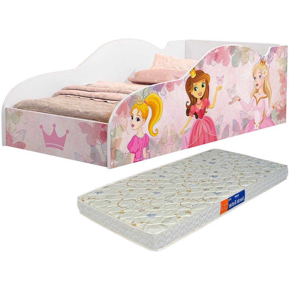 Cama Princesa Infantil Quarto de Menina com Colchão Rosa