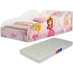 Cama Princesa Infantil Quarto de Menina com Colchão Rosa