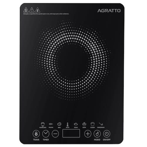 imagem-Fogão Cooktop de Indução Uma Boca Elétrico Toch Screen Display Digital Timer Agratto Acki01i - 110V