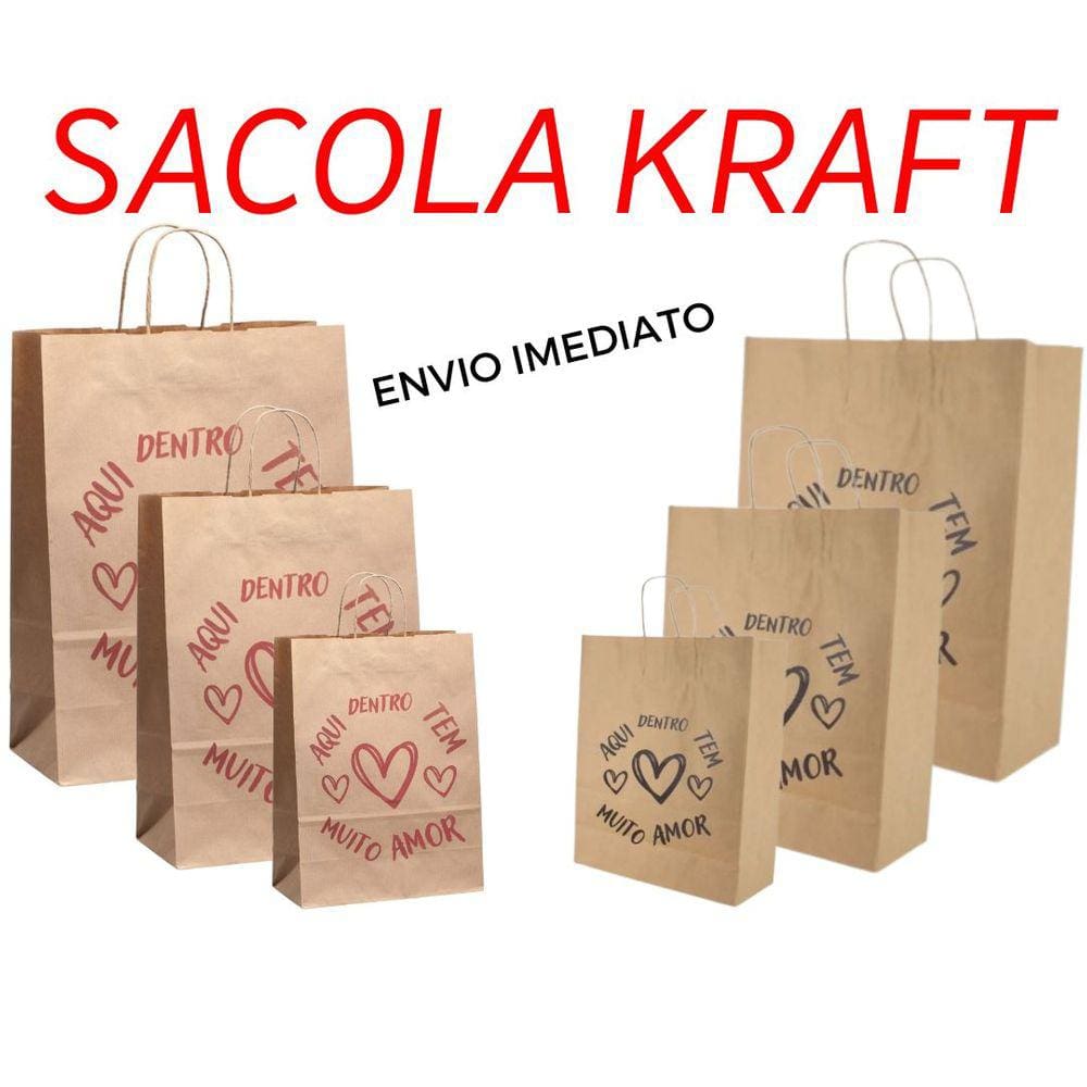25 Sacolas Kraft Amor PP 24x18x10,5 Menor Preço