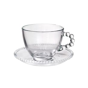 Jogo 6 Xícaras Chá Pearl Pires 180Ml Cj Vidro Bolinha Cj