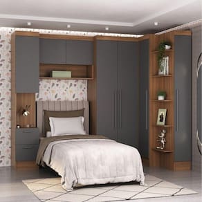 Guardo Roupa Modulado 7 Portas 4 Gavetas 5 Peças Hecol Móveis Nogal/Grafite