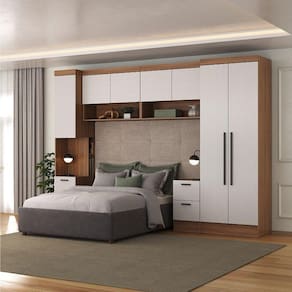 Guardo Roupa Modulado 7 Portas 6 Gavetas 5 Peças Hecol Móveis Nogal/Branco