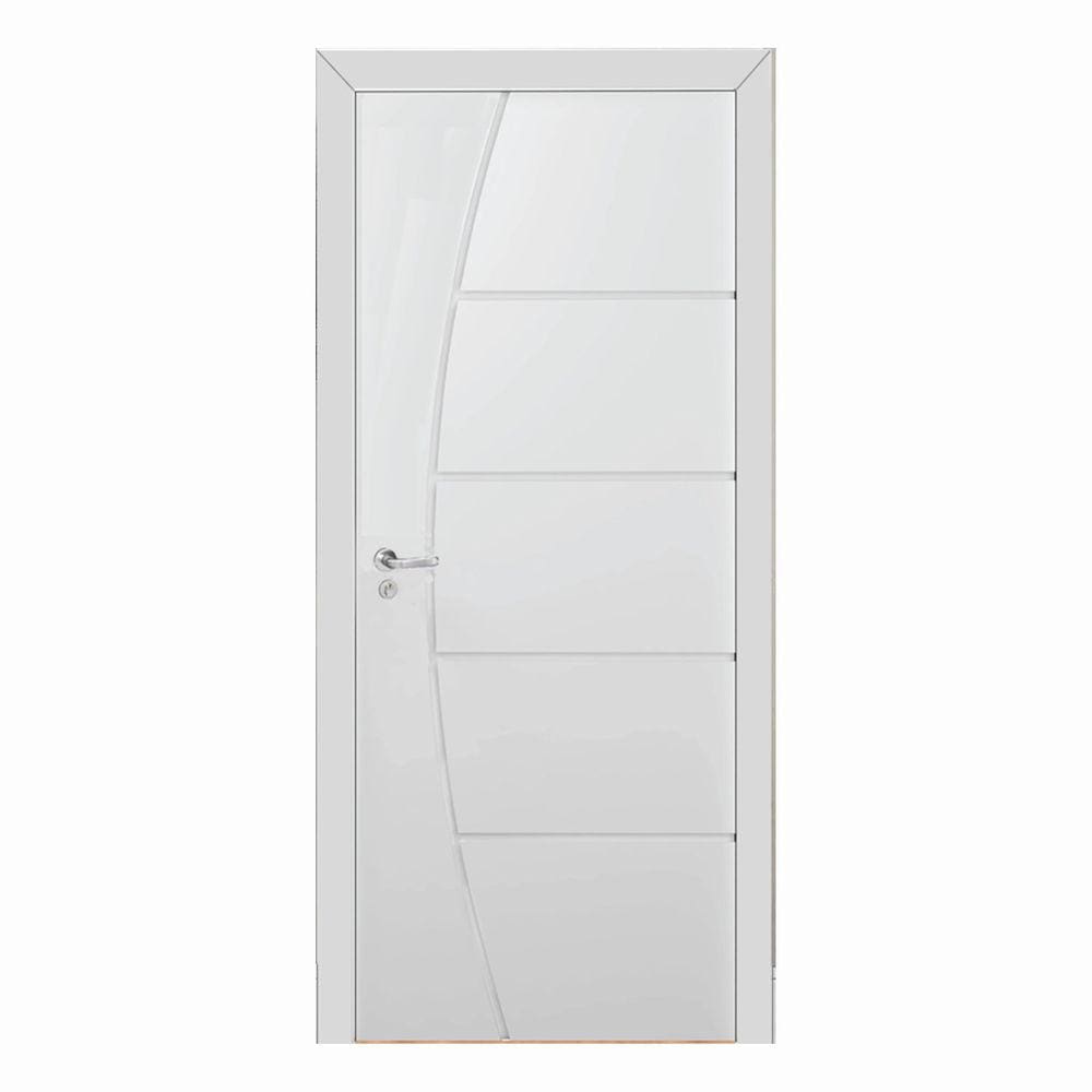 Kit Porta de Madeira 210x90cm Frisada Laqueada Esquerda Moldufama Branco