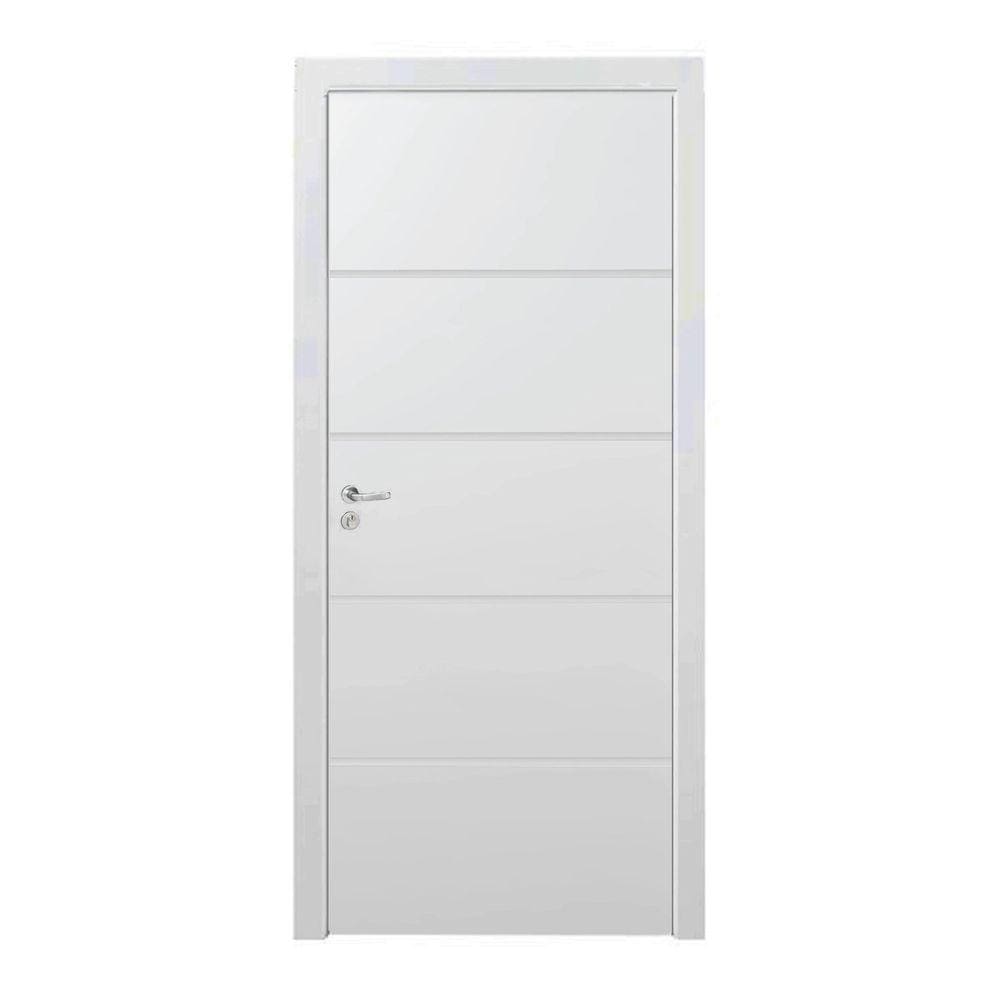 Kit Porta de Madeira 210x80cm Frisada Laqueada Direita Moldufama Branco