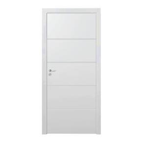 Kit Porta de Madeira 210x90cm Frisada Laqueada Direita Moldufama Branco