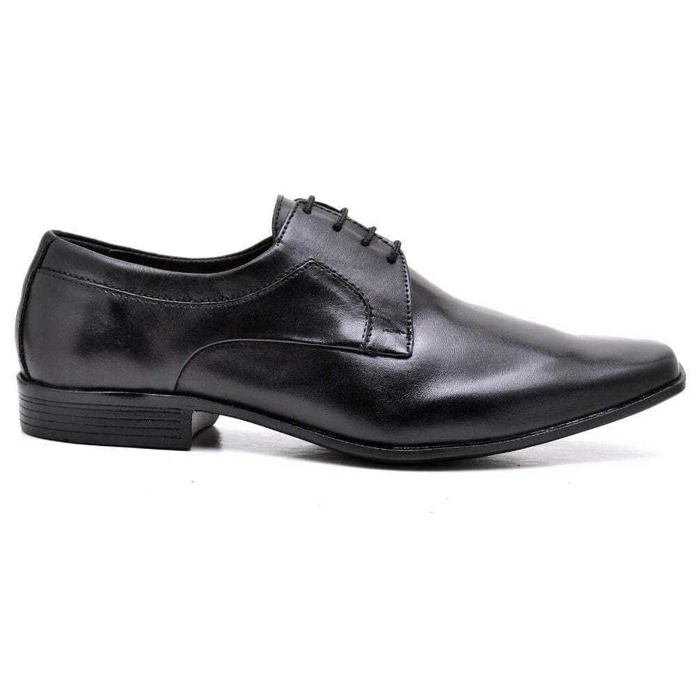 Sapato Social Masculino Couro Cadarço Bico Quadrado Casual