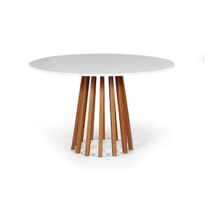 Mesa de Jantar Redonda 4 Lugares 90cm em MDF e Madeira Maciça Tália Branca - Straub Web