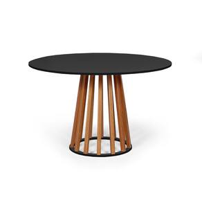 Mesa de Jantar Redonda 4 Lugares 90cm em MDF e Madeira Maciça Tália Preta - Straub Web