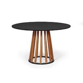 Mesa de Jantar Redonda 4 Lugares 90cm em MDF e Madeira Maciça Gabi Preta - Straub Web