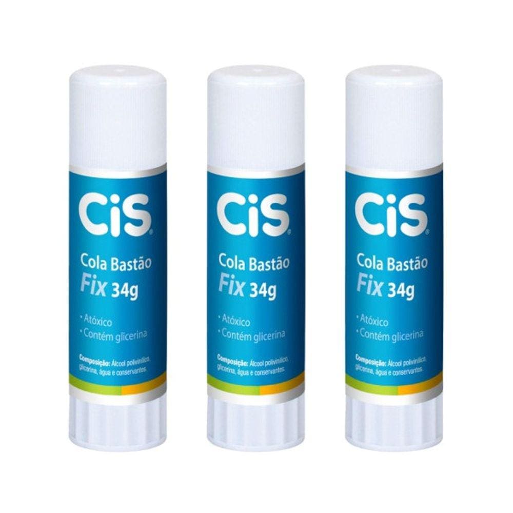Kit 03 Cola Bastão Fix Cis 34g Escolar Artesanato