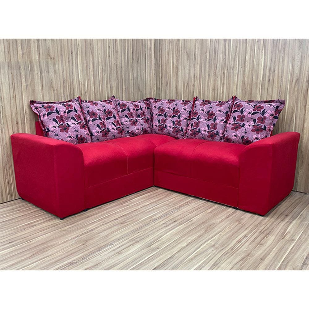 Sofá Canto Vermelho com Floral 608/34 Belo