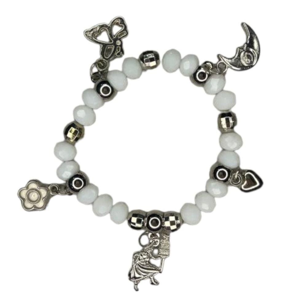 Pulseira Oxalá Branco Luxo 5 Pingentes Cristal e Silicone