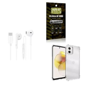Kit Capinha Anti Shock Motorola G73 + Fone de Ouvido Tipo C Estéreo + Película de Vidro 3D