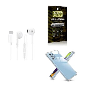 Kit Capinha Anti Shock Samsung A54 + Fone de Ouvido Tipo C Estéreo + Película de Vidro 3D