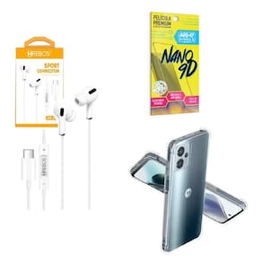Kit Capinha Anti Shock Motorola G13 + Fone de Ouvido Tipo C Intra Auricular + Película de Vidro 3D