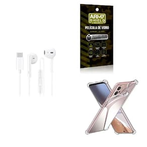 Kit Capinha Anti Shock Motorola E23 + Fone de Ouvido Tipo C Estéreo + Película de Vidro 3D