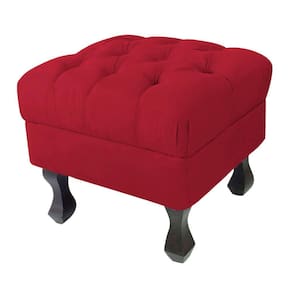 Puff Retângular Luiz XV Pés Retrô e Tecido Suede Cor Vermelho - Decorar