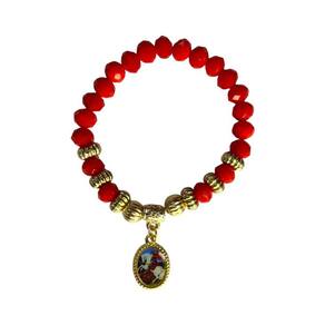 Pulseira São Jorge Medalha Vermelha Cristal e Silicone