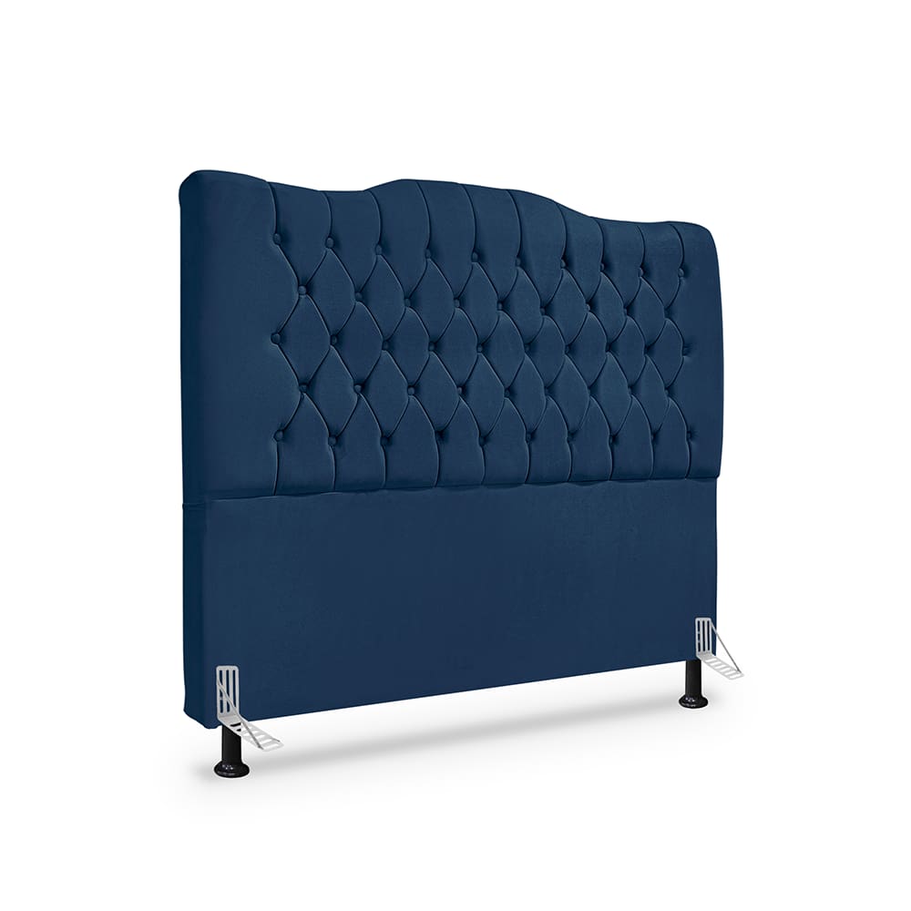 Cabeceira Casal Estofada Premium Dunas - Veludo Azul