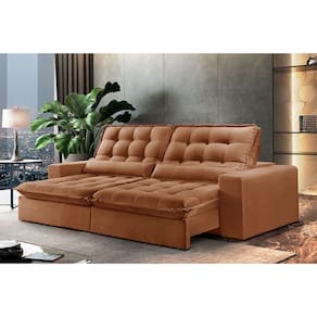Sofá 4 Lugares Retrátil e Reclinável Orion 2.50m Veludo Terracota Móveis Mix