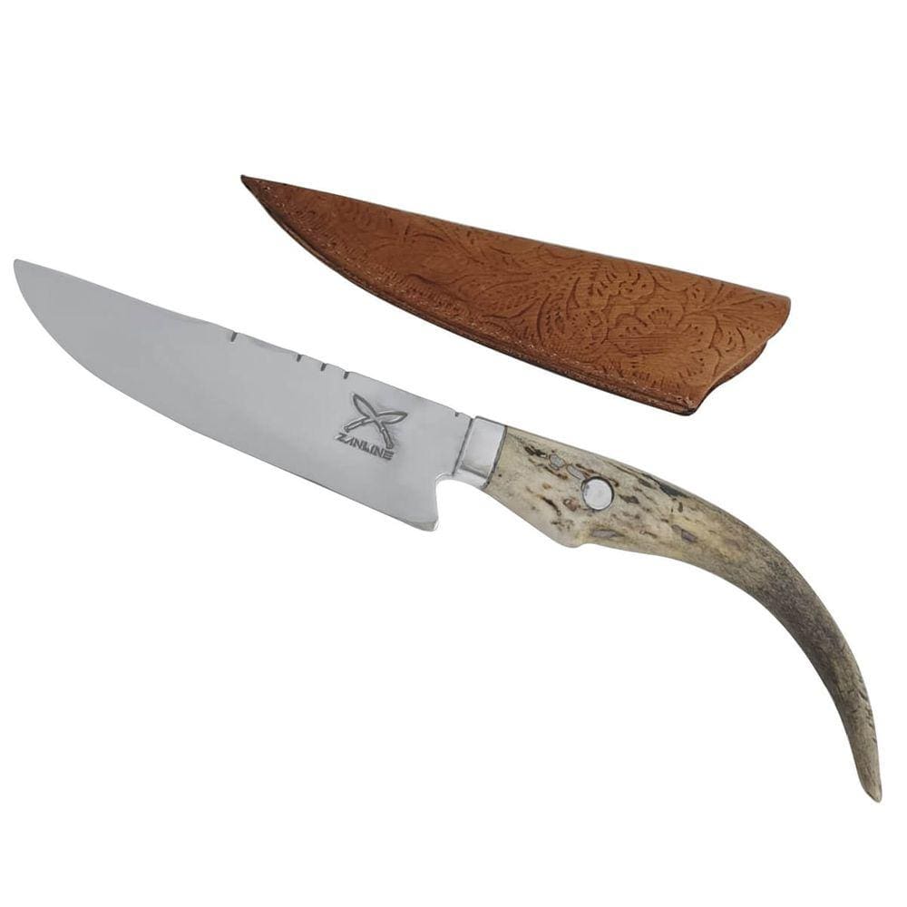 Faca Chifre de Cervo Natural Artesanal 6` Frios Carne Churrasco Aço Inox 420c