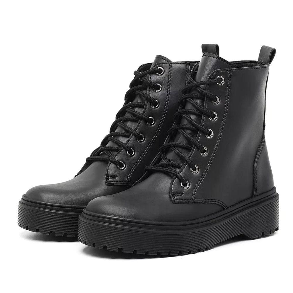 Bota Coturno Militar Feminino Blogueira Cano Alto Com Cadarco Sola de Borracha Antiderrapante