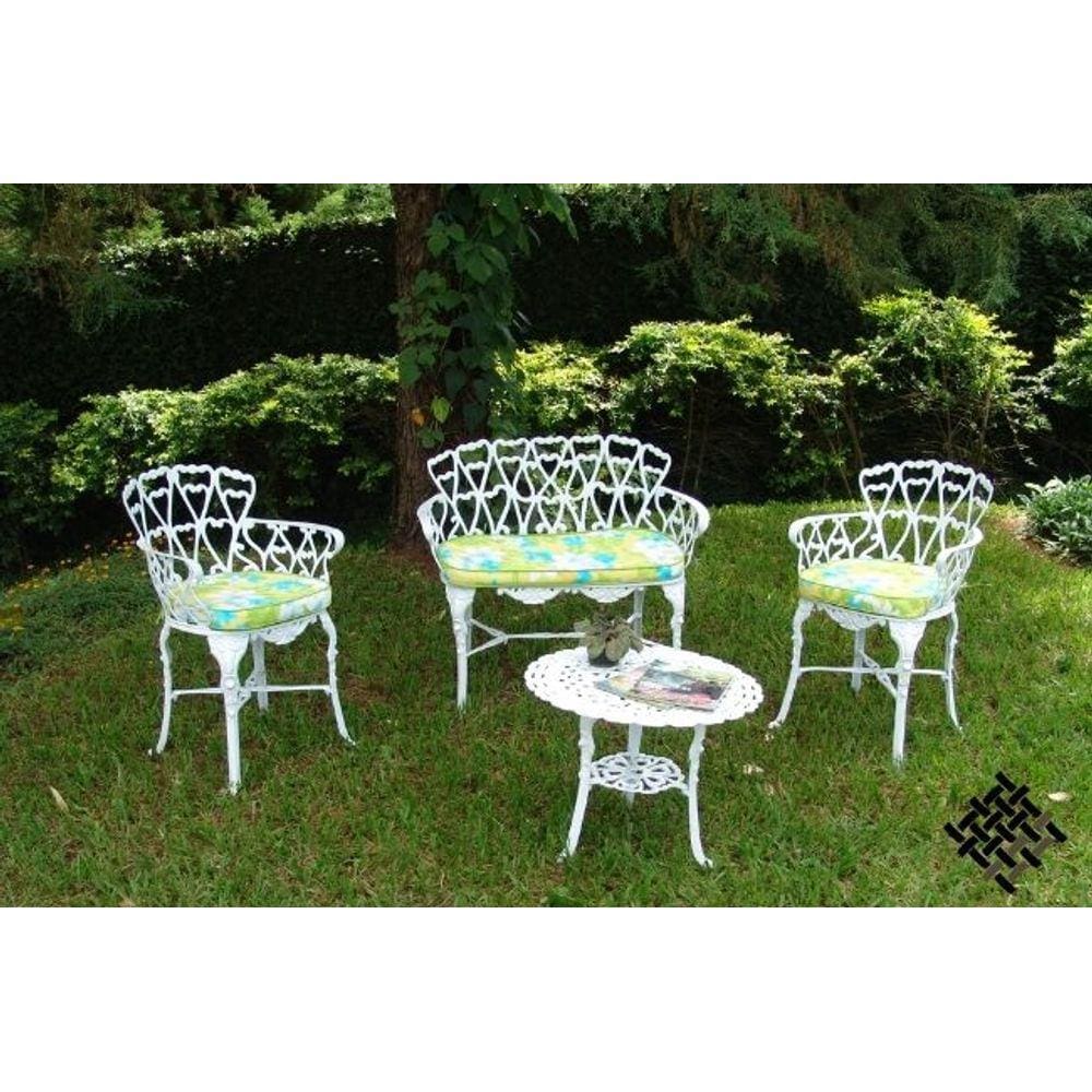 Conjunto Viena (01 Mesinha + 02 Poltronas + 01 Banco 2 Lugares) Alumínio Fundido Jardim Varanda Piscina Área Gourmet Área Externa Artesane Móveis