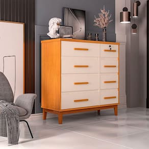 Cômoda para Quarto 8 Gavetas Detroit Nature/ Off White