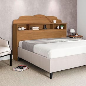 Cabeceira Casal Cama Box 1,40m com Nicho Cristal - Amêndoa
