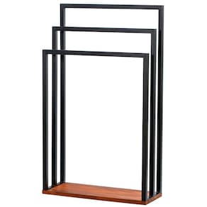 Toalheiro De Piso Triplo Lovell Metal Base Em Madeira Peroba Preto Dhom Peroba Preto