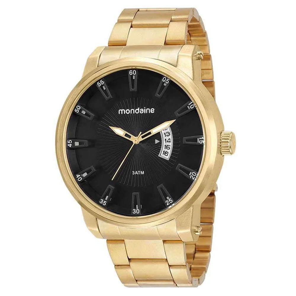 Relógio MONDAINE masculino dourado preto 76554GPMVDE7