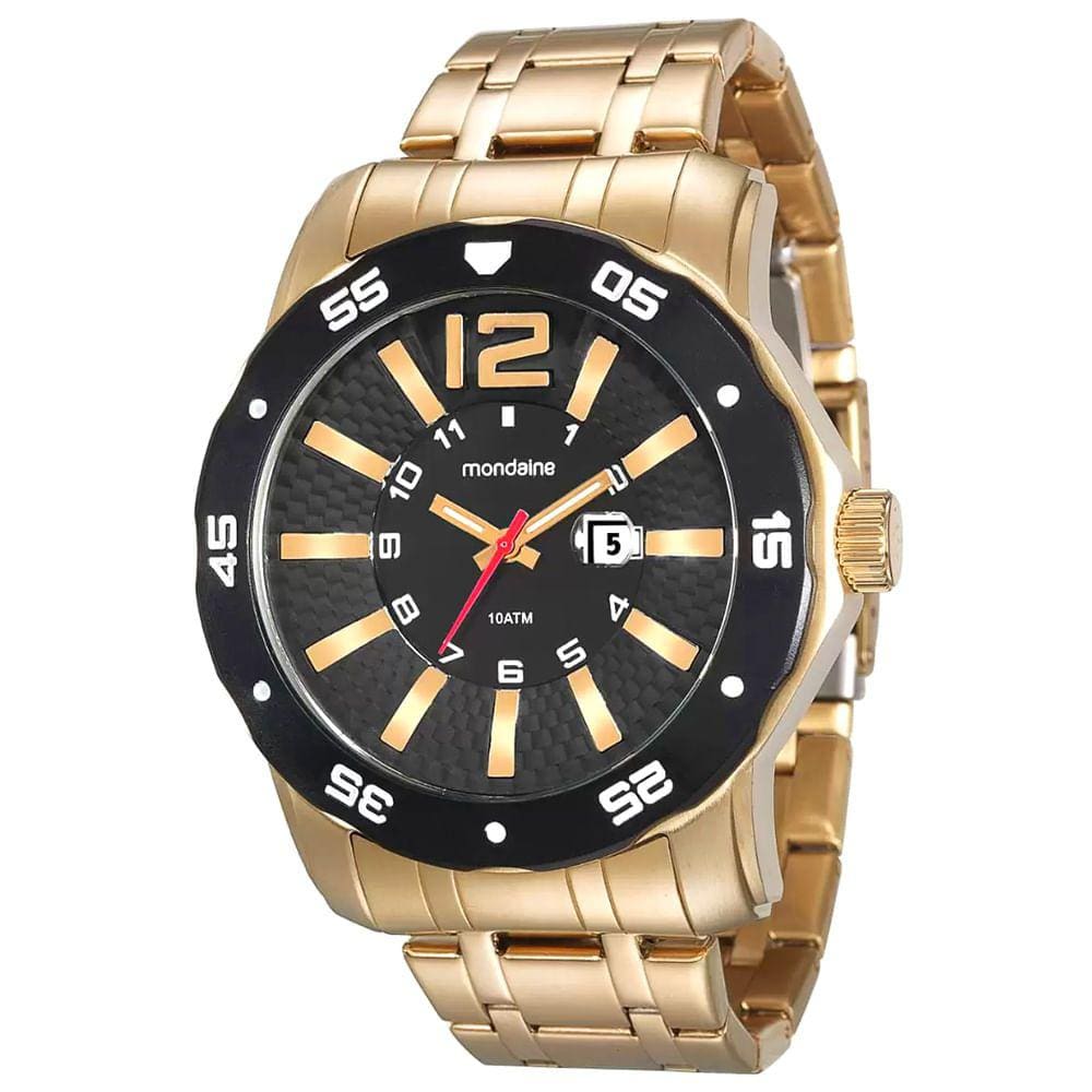 Relógio MONDAINE masculino dourado preto 94851GPMVDA1