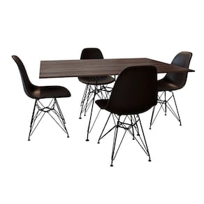 Conjunto de Mesa Eames Eiffel de Ferro Preto Tampo Amêndoa 120x75 4 Cadeiras Ferro Preta Assento Pre