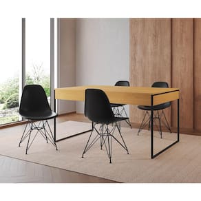 Mesa Jantar Industrial Retangular Filadélfia 137x90cm Canela com 4 Cadeiras Pretas Eames Base Ferro