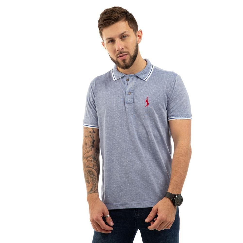 Camiseta Masculina Polo John Pull Manga Curta Moda Casual - Azul doce - G