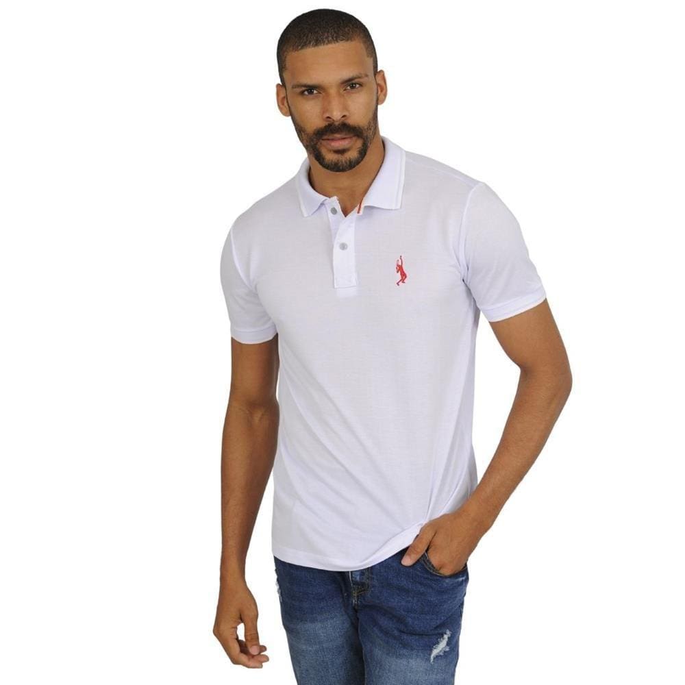 Camiseta Masculina Polo John Pull Manga Curta Moda Casual - Branco - G