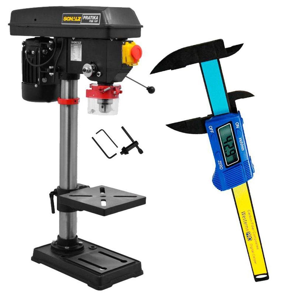 Furadeira de Bancada 5/8 POL Completa FSB 16P Pratika SCHULZ + Paquímetro Digital 6 POL WESTERN