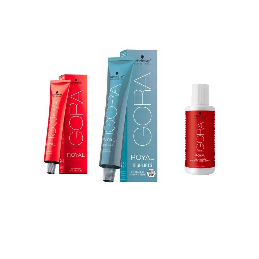 Kit Schwarzkopf Igora Royal HD 7.77, Água Oxigenada 30vol e Raposinha