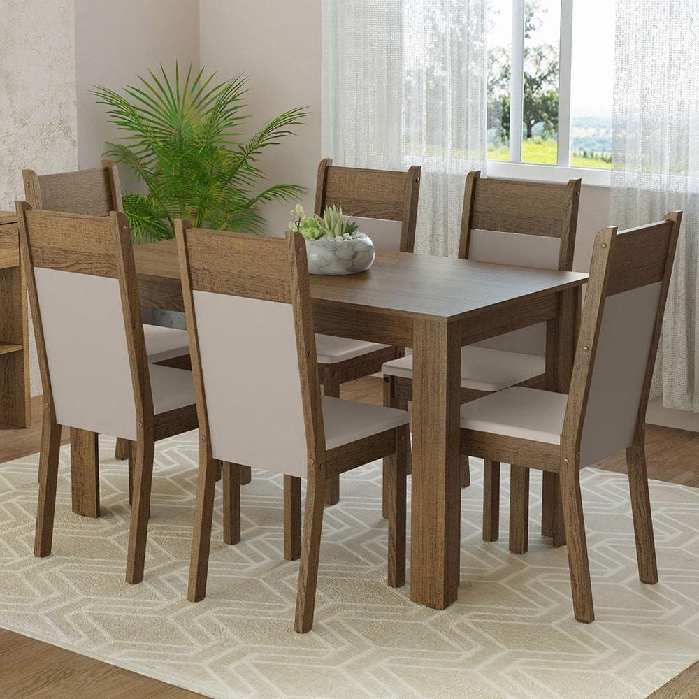 Conjunto Sala de Jantar Madesa Daniela Mesa Tampo de Madeira com 6 Cadeiras  Rustic/Crema/Imperial