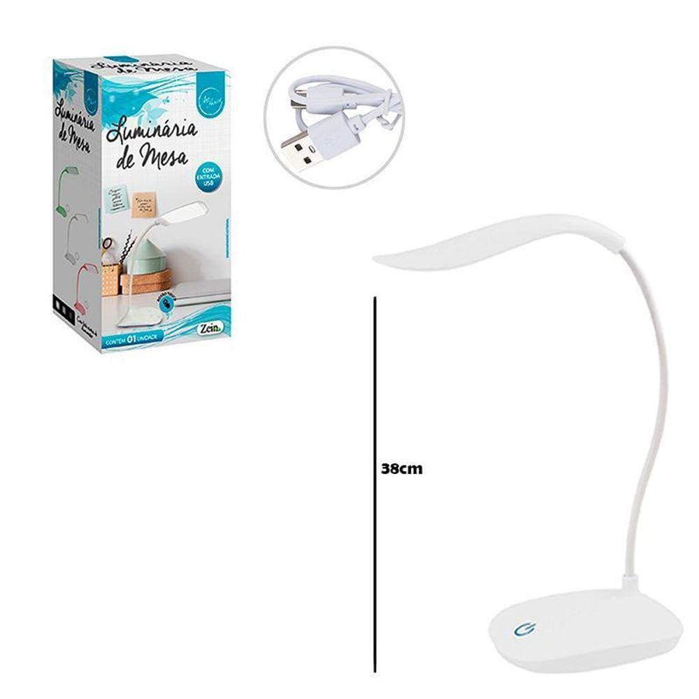 Luminária De Mesa Portatil Recarregavel Branco 38Cm