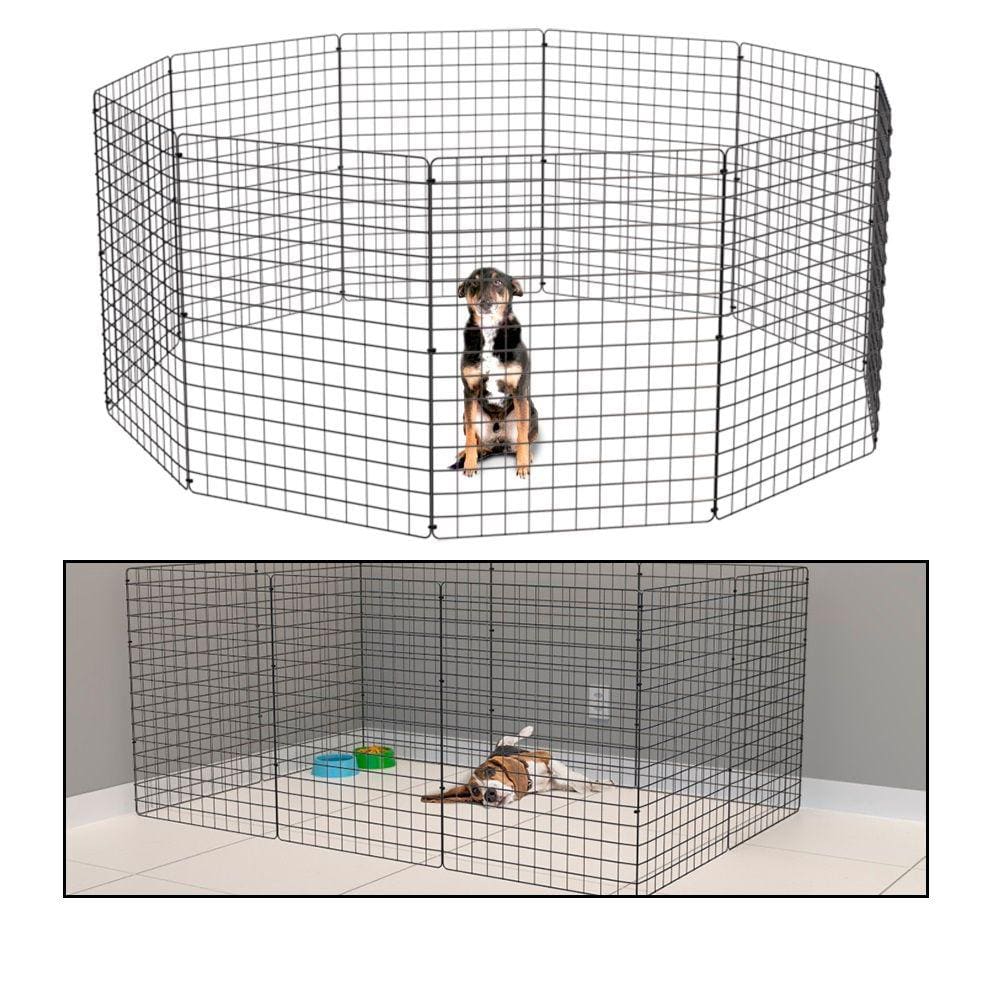 Cercado Móvel para Cachorro Coelho 10 Telas 80cm Altura Cercadinho Pet para Adestrar Filhotes Preto