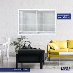 Janela de Aço de Correr 100x120cm 2 Folhas com Grade Minas Sul MGM Branco