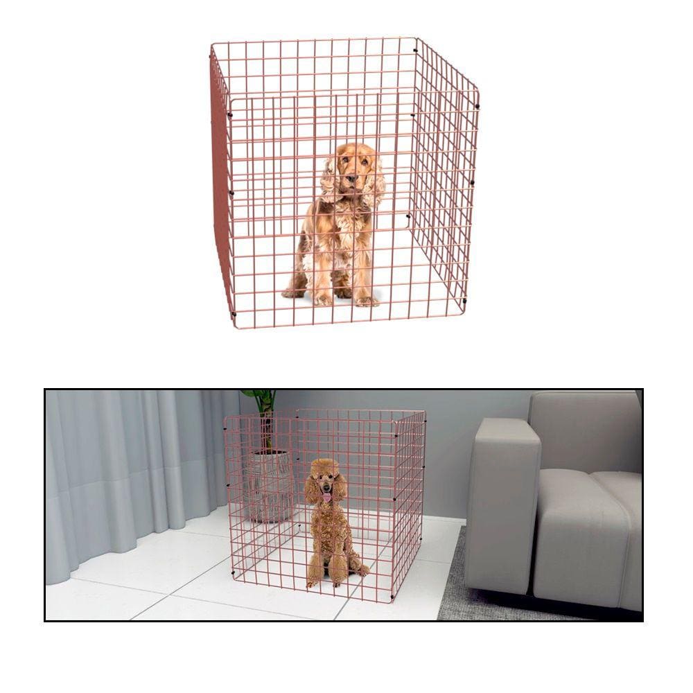 Cercado Móvel para Cachorro Pequeno Porte Cercadinho Articulado Pet 4 Telas 60cm Altura Rose