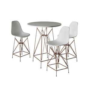 Jogo Mesa Bistrô Eames Eiffel Branca 60cm 3 Banquetas Branca Base Ferro Cobre
