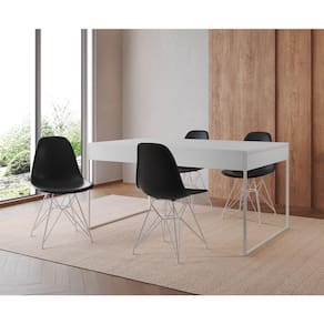 Mesa Jantar Industrial Retangular Filadélfia Branca 137x90cm com 4 Cadeiras Eames Pretas Base Ferro