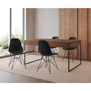 Mesa Jantar Industrial Retangular Filadélfia 137x90cm Amêndoa com 4 Cadeiras Pretas Eames Base Ferro