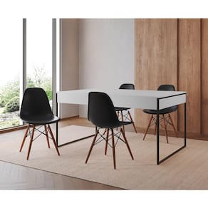 Mesa Jantar Industrial Retangular Filadélfia Branca 137x90cm Base Ferro Preto com 4 Cadeiras Pretas