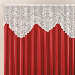 Cortina Nicole 3,00M X 2,50M Vermelha Tecido Microfibra Com Renda Varão Simples